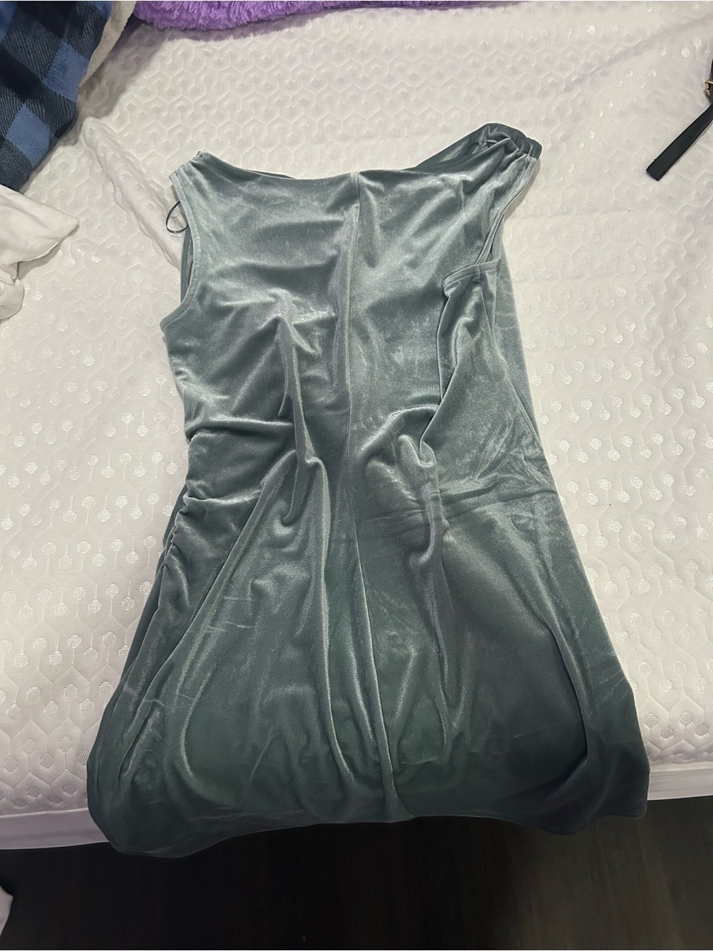 Old Navy One-Shoulder Velvet Dress in Slate Green